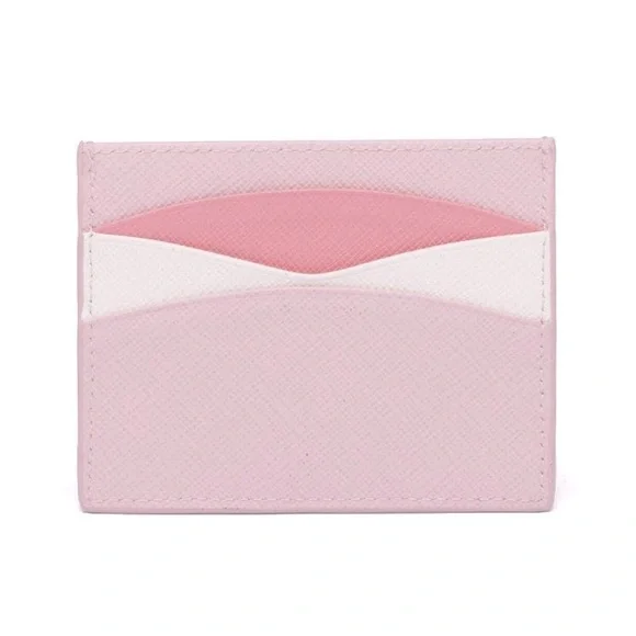 🆕 Authentic Prada Pink Saffiano Leather Credit Card Holder Wallet